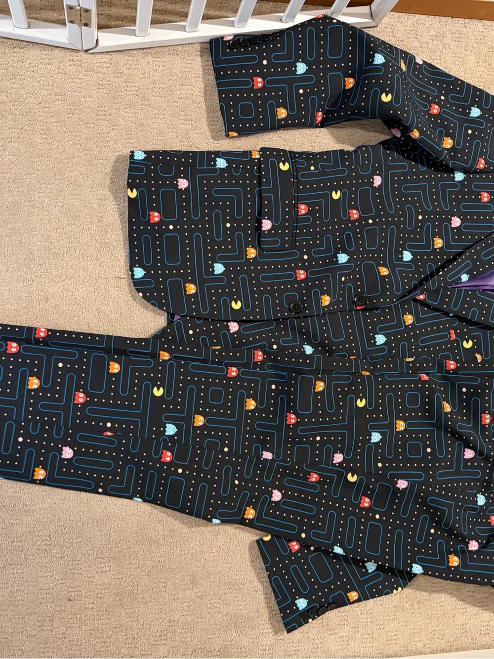 Novelty Pac-Man Print 2-piece Suit Jacket 38/36R Pants sz 31/34L